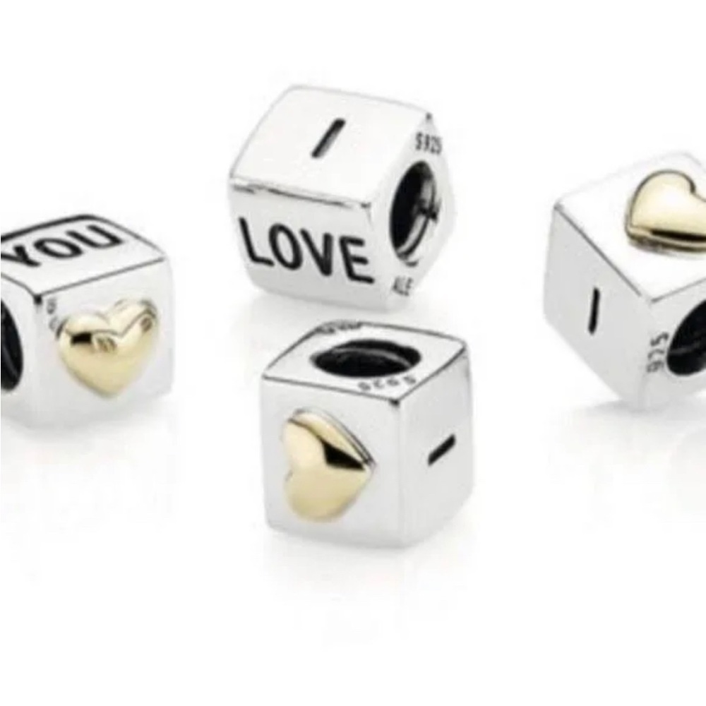 Pandora I Love You Dual Tone Heart Block With 14k Gold